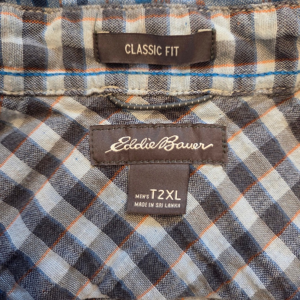 Eddie Bauer Button Down Shirt Mens 2XLT Blue Plaid Cotton Classic Fit Long Sleev - Picture 5 of 7